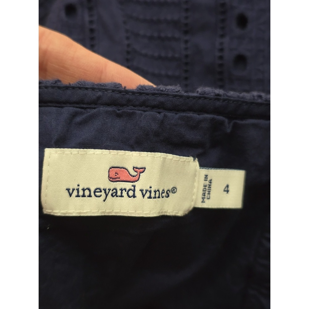 Vineyard Vines Navy Blue Eyelet Lace Mini Skirt Coquette Coastal Size 4 - Picture 6 of 7